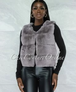 Vendor-unknown Ventana Grey Faux Fur Vest