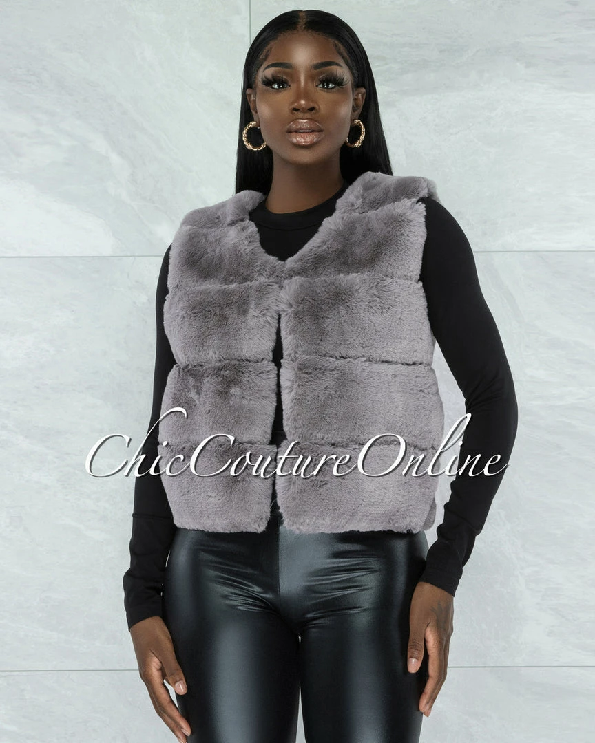 Vendor-unknown Ventana Grey Faux Fur Vest