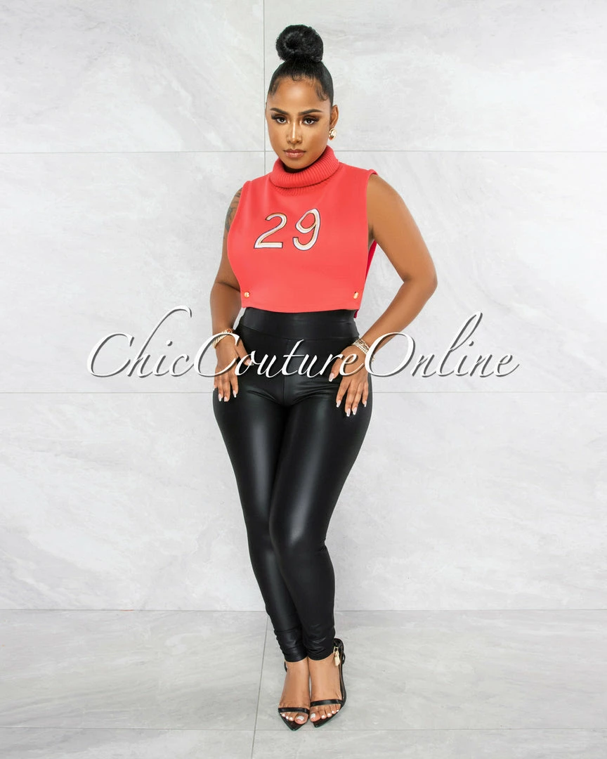 Vendor-unknown JUST IN Lexie Coral #29 Turtle Neck Open Sides Crop Top