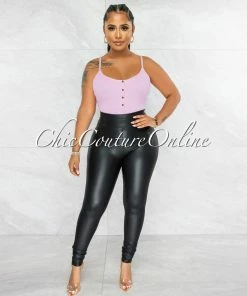 Vendor-unknown JUST IN Attiyah Bubblegum Pink Ribbed Gold Accent Bodysuit