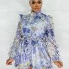 Chic Couture Online Mandie Periwinkle Floral Pearl Bottons Thin Belt Romper JUST IN