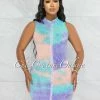 Vendor-unknown Grimes Purple Orange Tie-Dye Zipper Ribbed Dress