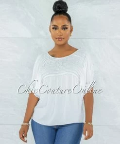 Vendor-unknown Hollis Off-White Pleated Accent Shift Blouse JUST IN
