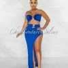 Chic Couture Online Alyza Royal Blue Gold Accent Top & Maxi Slit Skirt Set