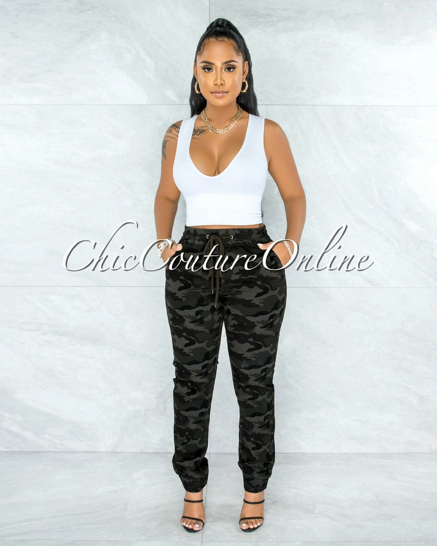 Vendor-unknown JUST IN Jatari Military Green Camo Jogger Pants