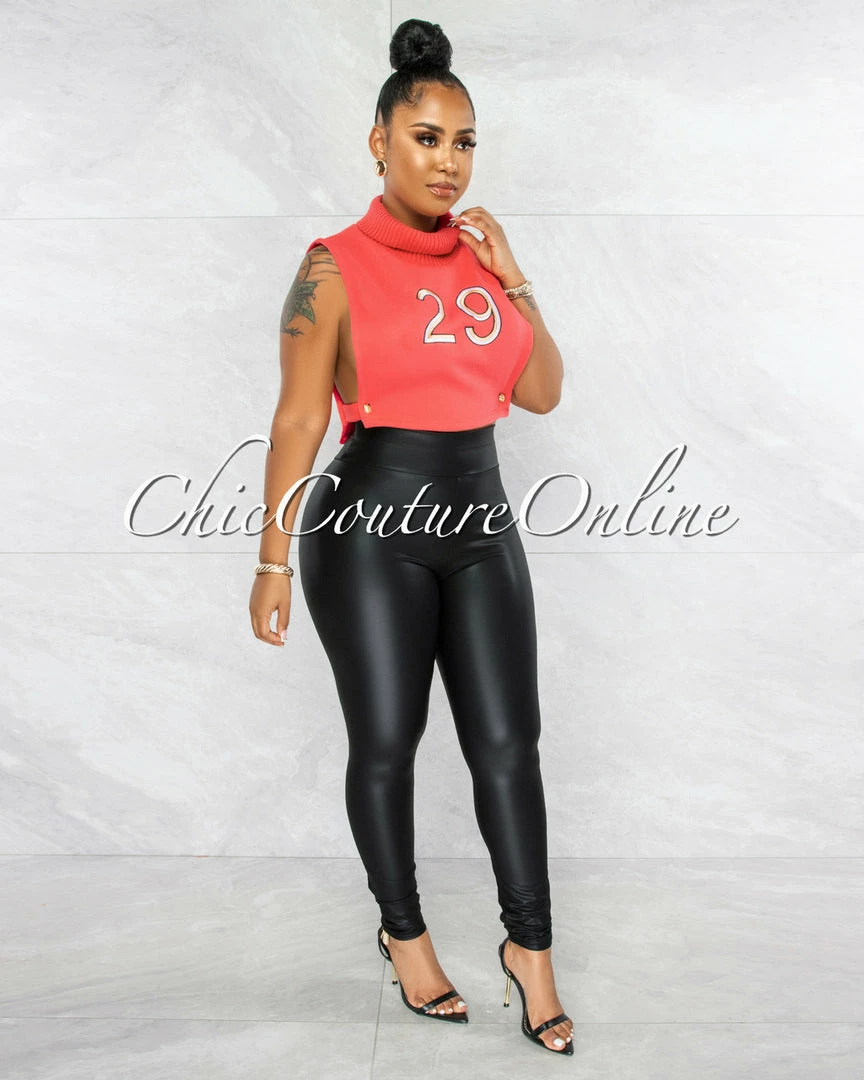 Vendor-unknown JUST IN Lexie Coral #29 Turtle Neck Open Sides Crop Top