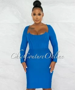 Chic Couture Online Driana Royal Blue Corset Style Bandage Midi Dress