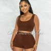 Vendor-unknown Hossah Brown Ribbed Crop Top & Shorts Set