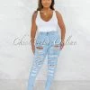 Chic Couture Online Yanaba Light Denim Distressed Straight Legs Jeans