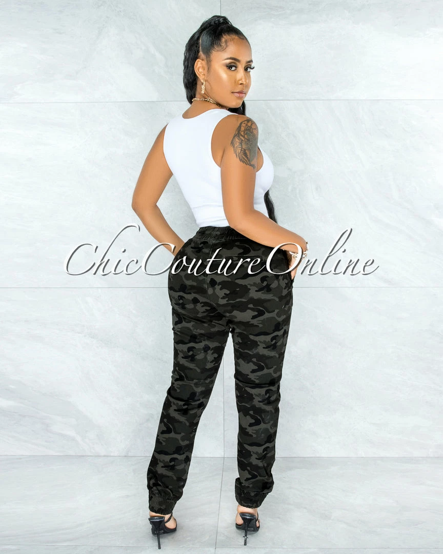 Vendor-unknown JUST IN Jatari Military Green Camo Jogger Pants