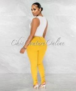 Chic Couture Online JUST IN Soraya Mustard Denim High Waist Destroyed Jeans
