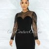 Vendor-unknown Merton Black Rhinestones Tulle Neck & Sleeves Dress