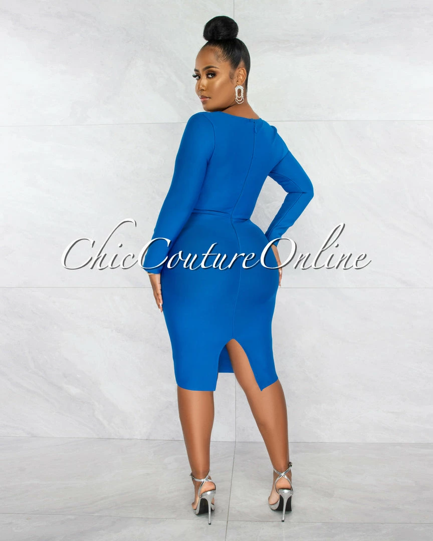 Chic Couture Online Driana Royal Blue Corset Style Bandage Midi Dress