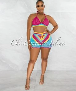 Chic Couture Online Wisconsin Fuchsia Turquoise Chevron Shorts Knit Set JUST IN