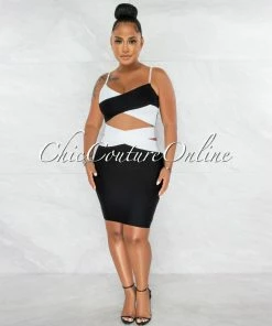 Chic Couture Online Marshae Black White Two-Tone Bandage Two Piece Set