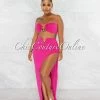 Chic Couture Online JUST IN Alyza Fuchsia Gold Accent Top & Maxi Slit Skirt Set