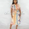 Chic Couture Online Morag Ivory Multi-Color Print Self-Tie Belt Shirt Dress