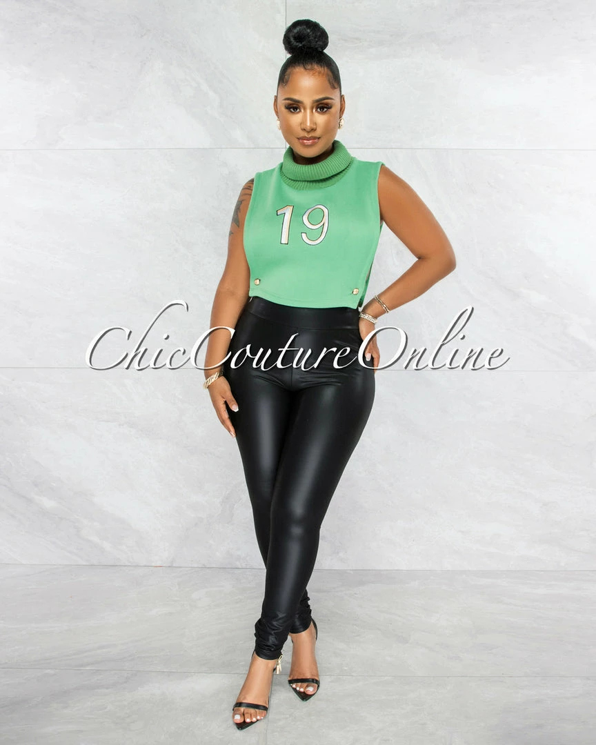 Vendor-unknown JUST IN Apex Green #19 Turtle Neck Open Sides Crop Top