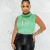 Vendor-unknown JUST IN Apex Green #19 Turtle Neck Open Sides Crop Top