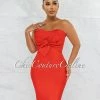 Vendor-unknown JUST IN Merlinda Red Bow Accent Bandage Strapless Dress