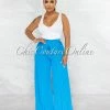 Vendor-unknown Chairo Turquoise Self-Tie Wait Wide Legs Pants JUST IN