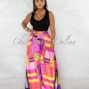Chic Couture Online JUST IN Julie Fuchsia Multi Color Abstract Print Pleated Wide Pants