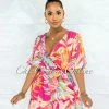 Vendor-unknown Goliath Hot Pink Multi Color Print Wrap Ruffle Romper