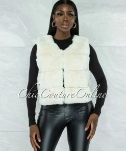 Vendor-unknown Ventana Ivory Faux Fur Short Vest