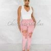 Chic Couture Online JUST IN Soraya Salmon Denim High Waist Destroyed Jeans