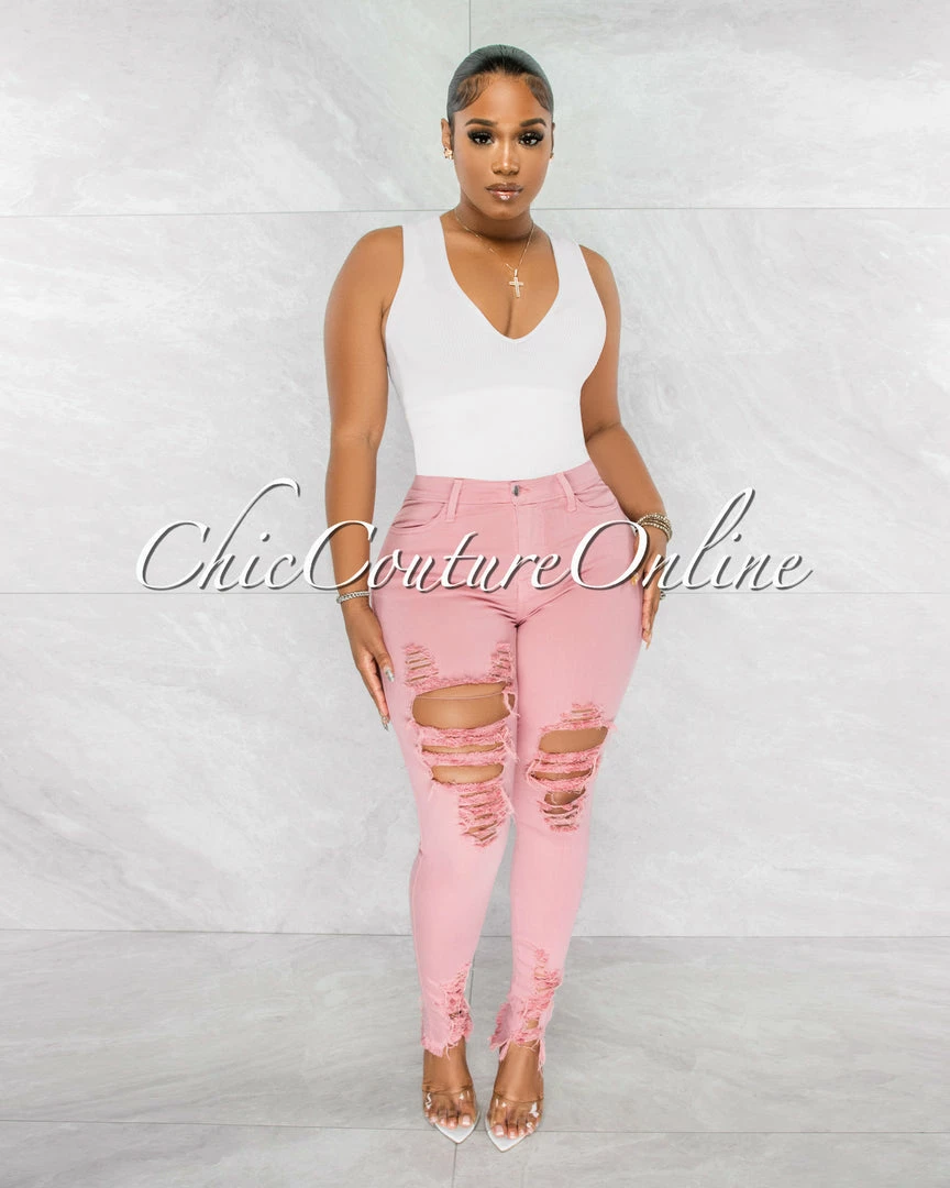 Chic Couture Online JUST IN Soraya Salmon Denim High Waist Destroyed Jeans