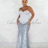 Chic Couture Online JUST IN Olesia Silver Sequins Bottom Strapless Maxi Dress