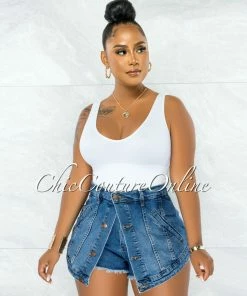 Chic Couture Online Laelia Medium Denim Overlay Jacket Style Mini Shorts JUST IN