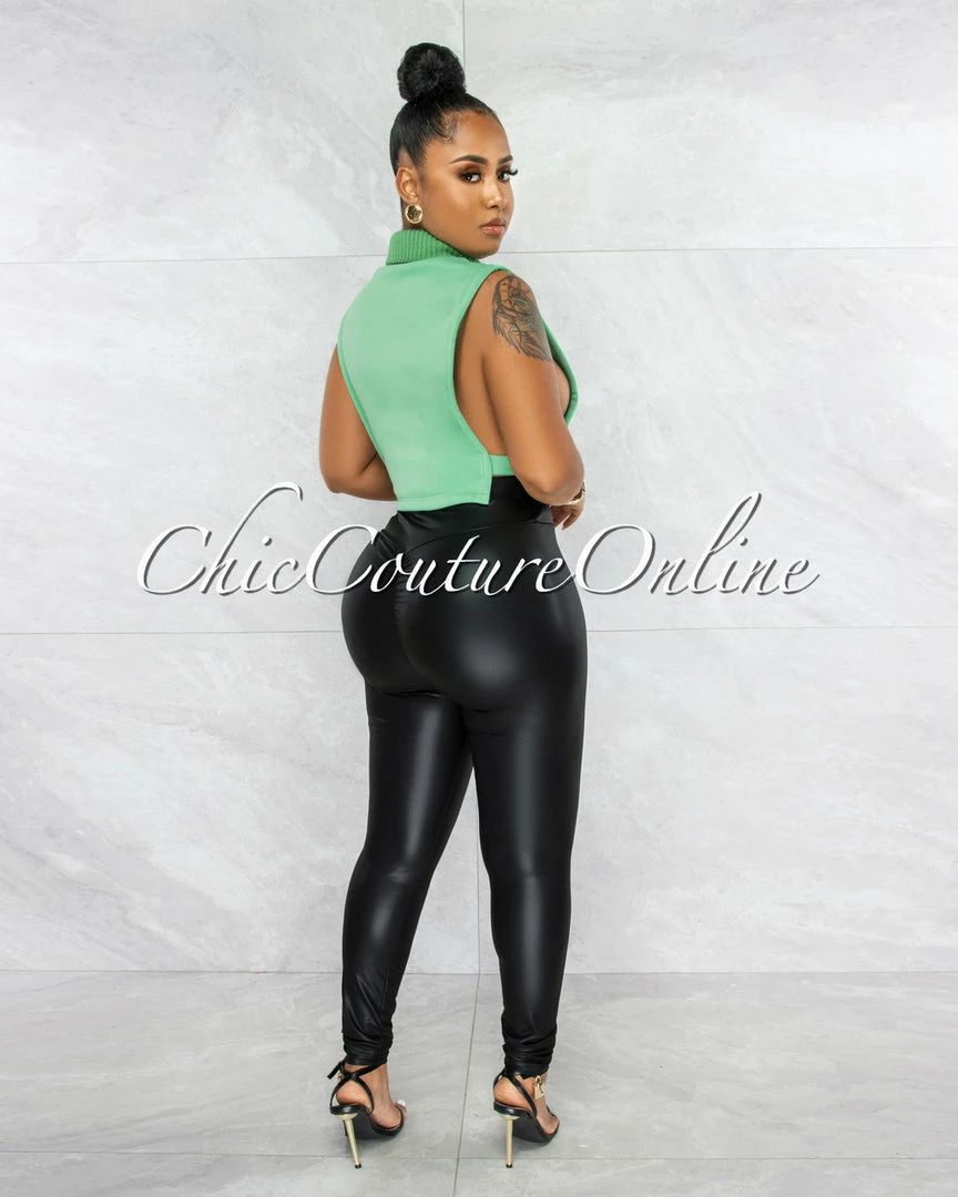 Vendor-unknown JUST IN Apex Green #19 Turtle Neck Open Sides Crop Top