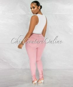 Chic Couture Online JUST IN Soraya Salmon Denim High Waist Destroyed Jeans