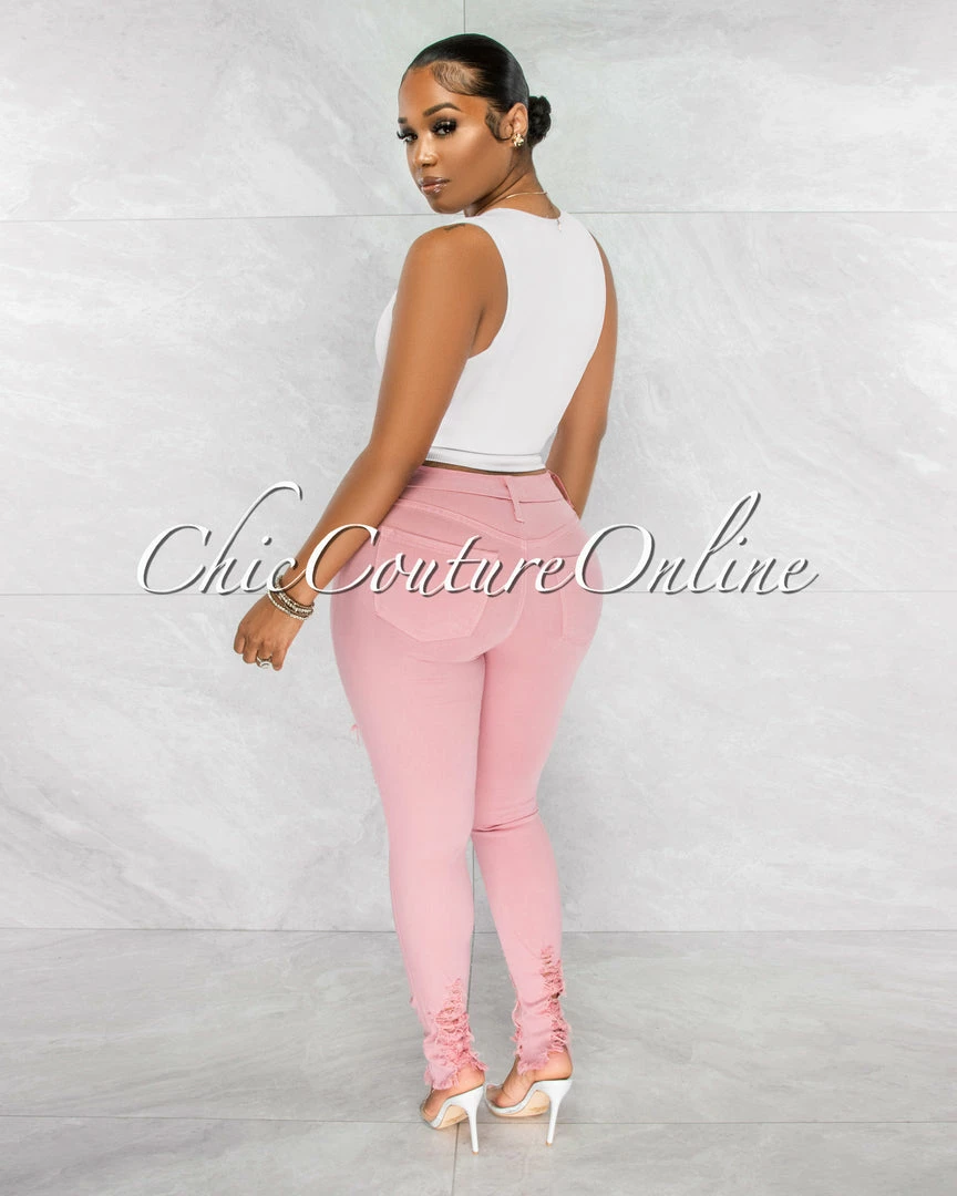 Chic Couture Online JUST IN Soraya Salmon Denim High Waist Destroyed Jeans