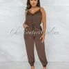 Vendor-unknown Denah Chocolate Lace Satin Jogger Jumpsuit JUST IN