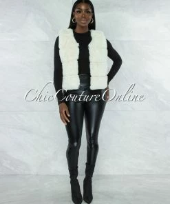 Vendor-unknown Ventana Ivory Faux Fur Short Vest