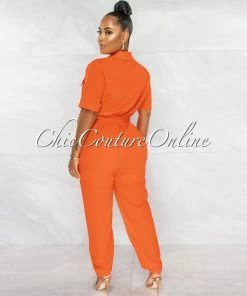 Chic Couture Online JUST IN Billie Orange Cargo Pockets Utility Jumpsuit