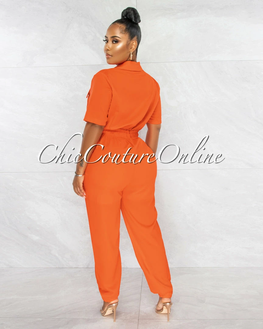 Chic Couture Online JUST IN Billie Orange Cargo Pockets Utility Jumpsuit