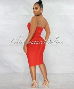 Vendor-unknown JUST IN Merlinda Red Bow Accent Bandage Strapless Dress