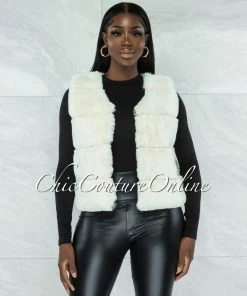 Vendor-unknown Ventana Ivory Faux Fur Short Vest