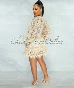 Vendor-unknown Sadiya Cream Crochet Crop Top & Ruffle Skirt Set JUST IN