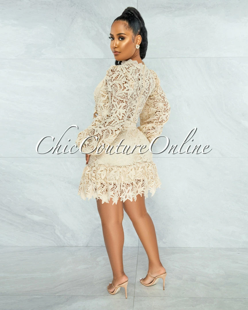 Vendor-unknown Sadiya Cream Crochet Crop Top & Ruffle Skirt Set JUST IN