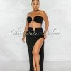 Chic Couture Online JUST IN Alyza Black Gold Accent Top & Maxi Slit Skirt Set