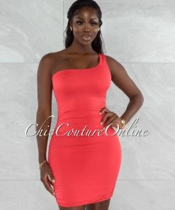 Vendor-unknown Melora Red Ruched Sides Single Shoulder Mini Dress
