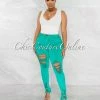 Chic Couture Online Soraya Green Denim High Waist Destroyed Jeans