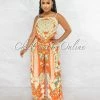 Vendor-unknown Crevan Orange Multi-Color Print Top & Wide Pants Set JUST IN