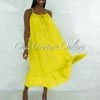 Vendor-unknown JUST IN Nassar Lime Braid Straps Ruffle Hem Maxi LINEN Dress