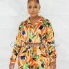 Chic Couture Online Maiva Orange Multi-Color Print Top & Shorts Pajama Silky Set JUST IN