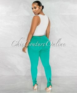 Chic Couture Online Soraya Green Denim High Waist Destroyed Jeans